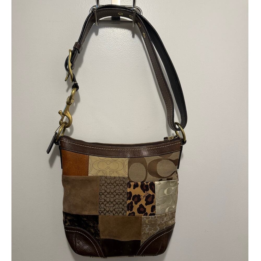 Coach Patchwork Shoulder Bag Brown Multi Leather Trim - Picture 5 of 15